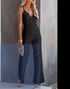 Elegant Lace V Neck Sleeveless Open Back Jumpsuit Spaghetti Strap High Waisted Long Wide Leg Pants Jumpsuit Women Sexy Overalls - MyEmpired