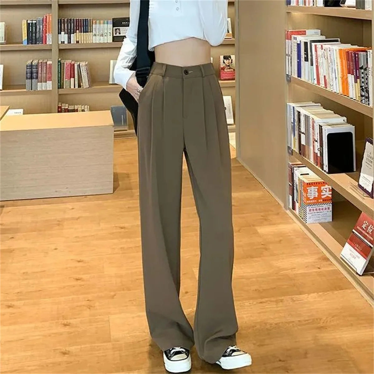 Fashion High Waist Wide Leg Pants Women Spring Fall Baggy Black Trouser Office Ladies Full Length Straight Suit Pant Outwear New - MyEmpired