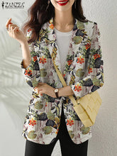 Women Autumn Blazer Retro Printed Coats Casual Long Sleeve Floral Outerwear ZANZEA Female Single Button Lapel Jackets Oversize - MyEmpired