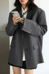 CHICVEN Women Office Lady Blazer Cuff Embroidery Wide Shoulder Twill Suit Women&