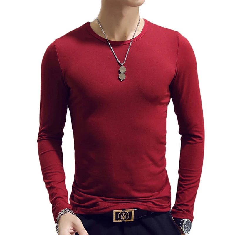Turtleneck For Men Solid Color Slim Elastic Thin Pullover Spring Autumn Underwear Turtleneck Men Knitting Blouse Base Tshirt Top - MyEmpired