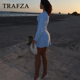 TRAFZA 2024 Spring Summer Sexy Solid Knitted Women Suits Fashion Nightclub V Neck Single Breasted Shirts+Chic Mini Pencil Skirts - MyEmpired