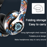 Graffiti Foldable Bluetooth Headphones Llluminated Wireless Noise Canceling Bass Headset Game Earphone With Mic For Kids Gifts - MyEmpired