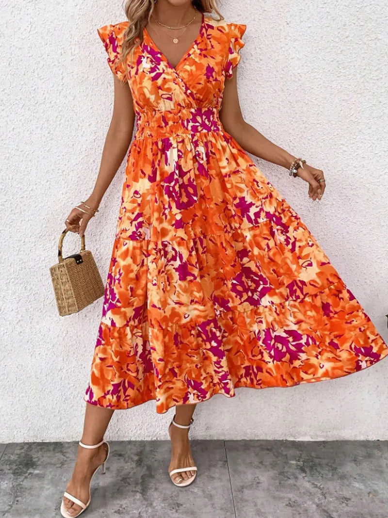 2025 Summer New Women's Sleeveless Shoulder Dress Bohemian Style Elastic Waist Ruffle Twisted Layers