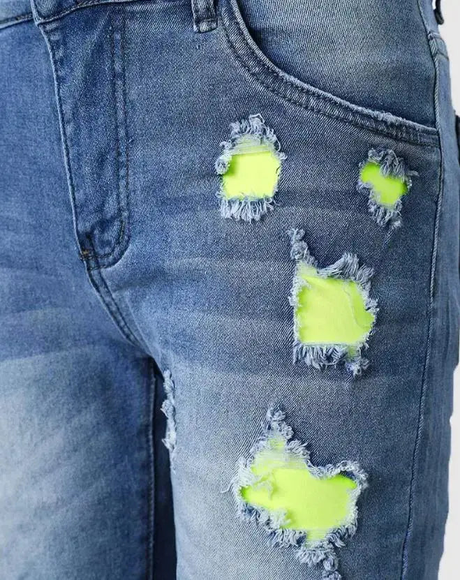 Ripped 2-In-1 Denim Skinny Shorts - MyEmpired