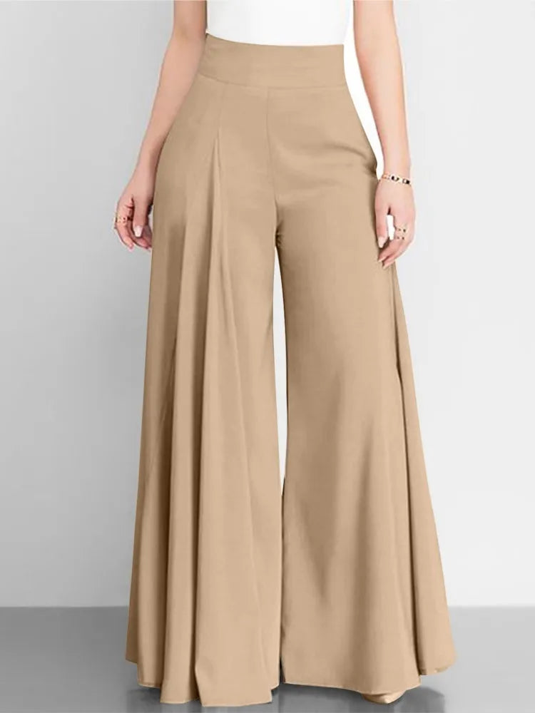 Spring Autumn Fashion Women High Waist Wide Leg Pants Female Elegant Flare Trousers Casual Solid Holiday Loose Long Pant New - MyEmpired