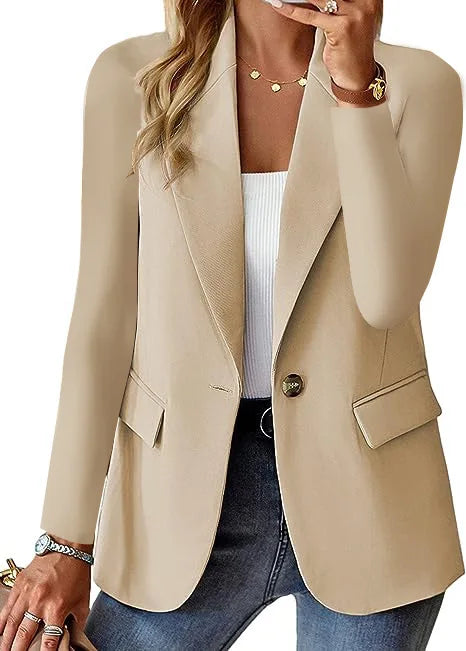 Fashionable Casual Women Blazer 2024 Spring Autumn New Solid Color Turn Down Collar Long Sleeve Suit Coat Elegant Office Lady