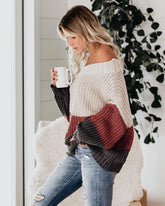 Off Shoulder Knit Sweaters Color Block Women Fashion Casual Pullovers Female Long Sleeve Tops Ladies Clothes Autumn Winter - MyEmpired