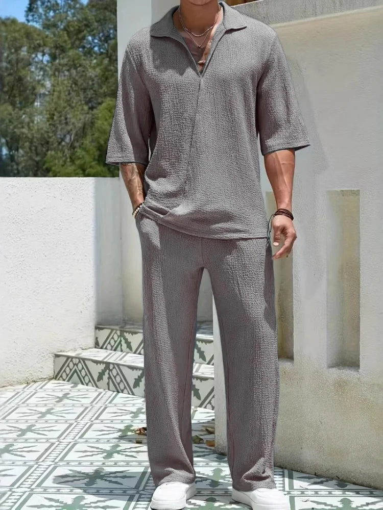 half-sleeved shirt loose drawstring pants Two-piece beach Suit - MyEmpired