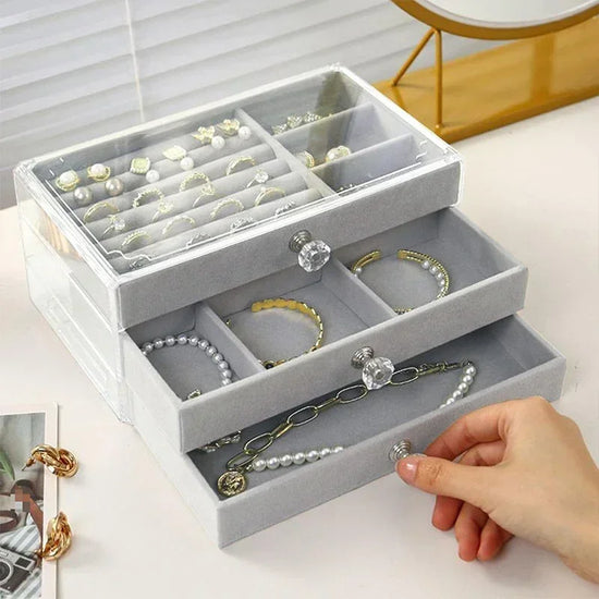 Acrylic Velvet Jewelry Organizer with 3 Drawers - MyEmpired
