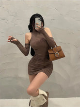 Sexy Slim Fit Chic Dress Summer Fashion Solid Color High Neck Women Sleeveless Mini Dresses Casual Evening Party Club Vestidos - MyEmpired