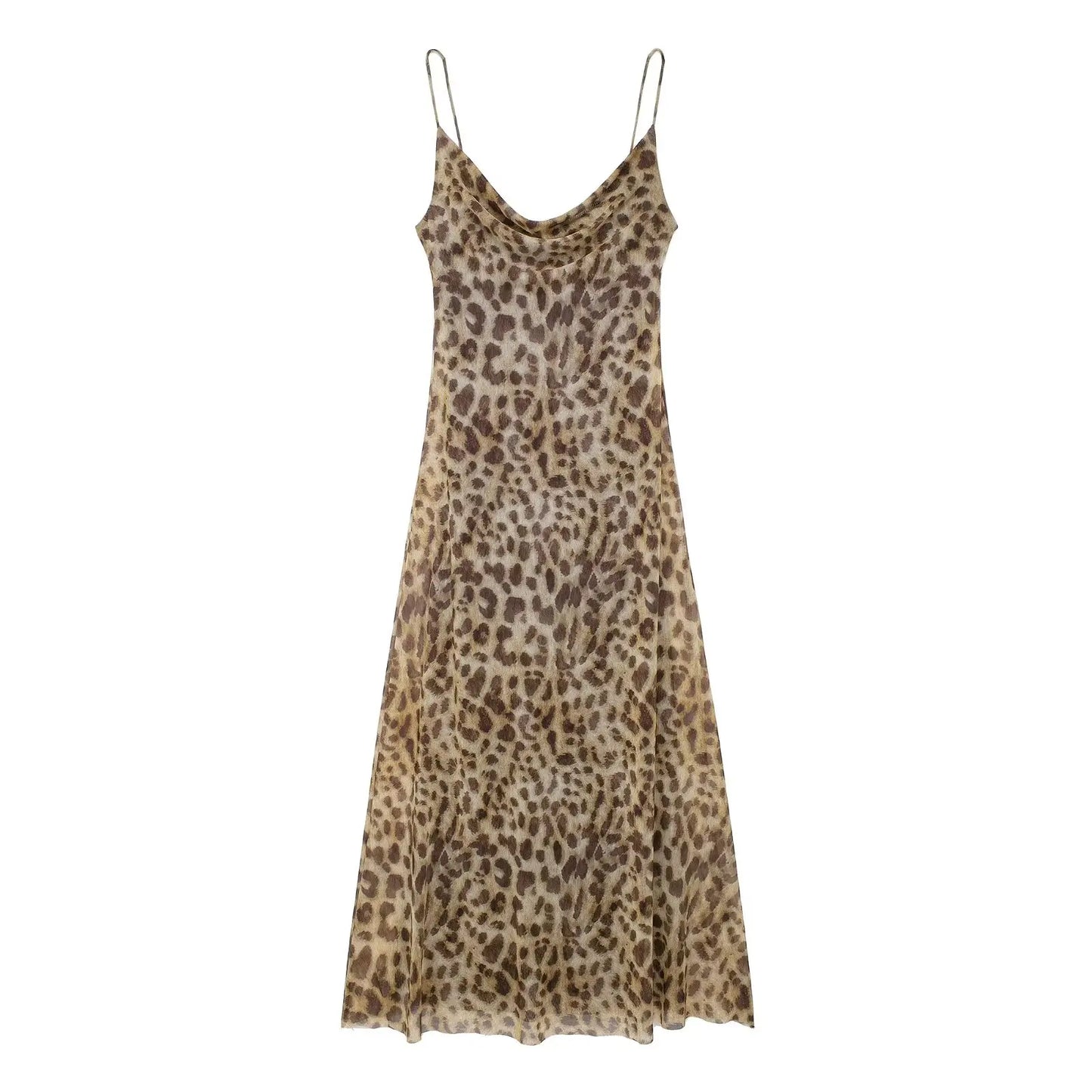 Summer Women's Sexy Vintage Leopard Print Tulle Long Dress Fashion Backless Slip Dresses Female Elegant Slim Party Maxi Dress