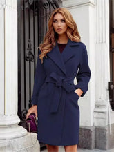 Temperament Elegant Slim Woolen Coat Women Fashion Solid Color Lapel Leace-up Bodycon Midi Woolen Coats Female Autumn Winter New - MyEmpired