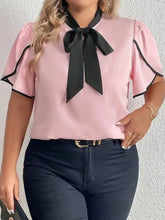GIBSIE Plus Size Contrast Bow Tie Neck - MyEmpired