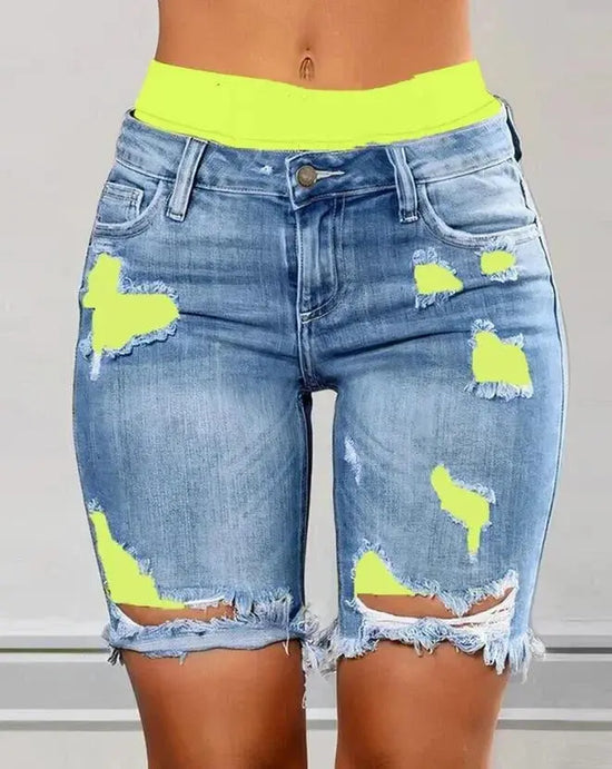 Ripped 2-In-1 Denim Skinny Shorts - MyEmpired