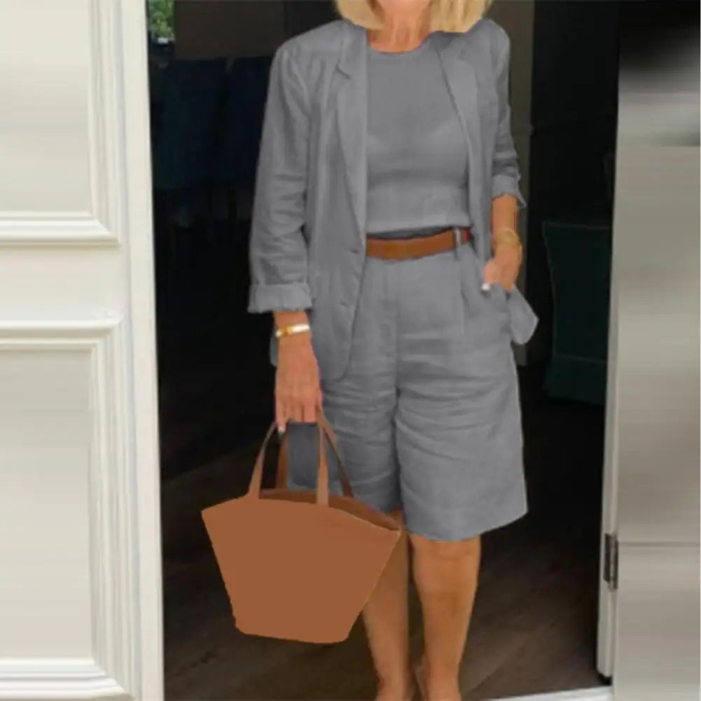 Cotton Linen Temperament Blazer Shorts Women&