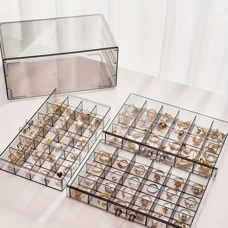 1pc 3-layer 72-grid Large-Capacity Ring Earrings Necklace Jewelry Storage Box - MyEmpired