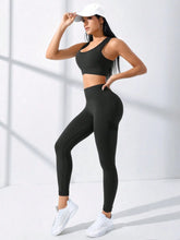 Yoga Basic 2pcs Seamless High Stretch Yoga Set Tracksuit Gym Set Crisscross Back Cami Hip-hugging Tummy Control Leggings - MyEmpired