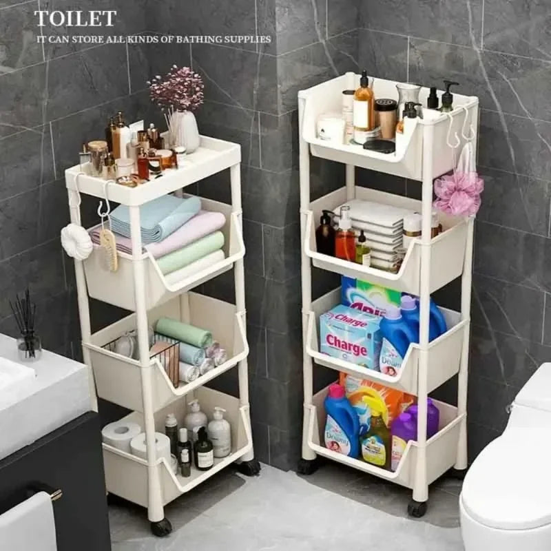 Trolley Bookshelf Kitchen Storage Slit Storage Cabinet Bathroom Living Room Home Organizer Rack Kitchen Corner Narrow - MyEmpired
