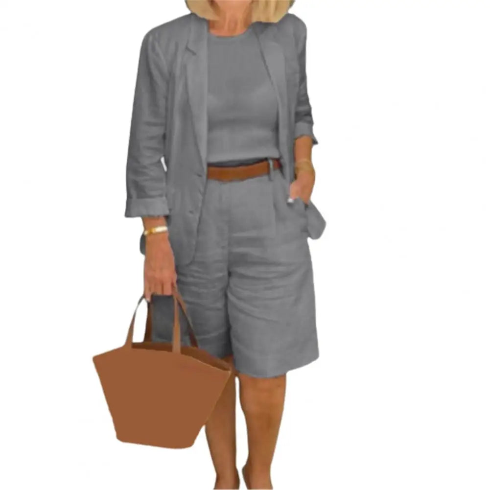 Cotton Linen Temperament Blazer Shorts Women&