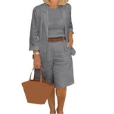Cotton Linen Temperament Blazer Shorts Women&