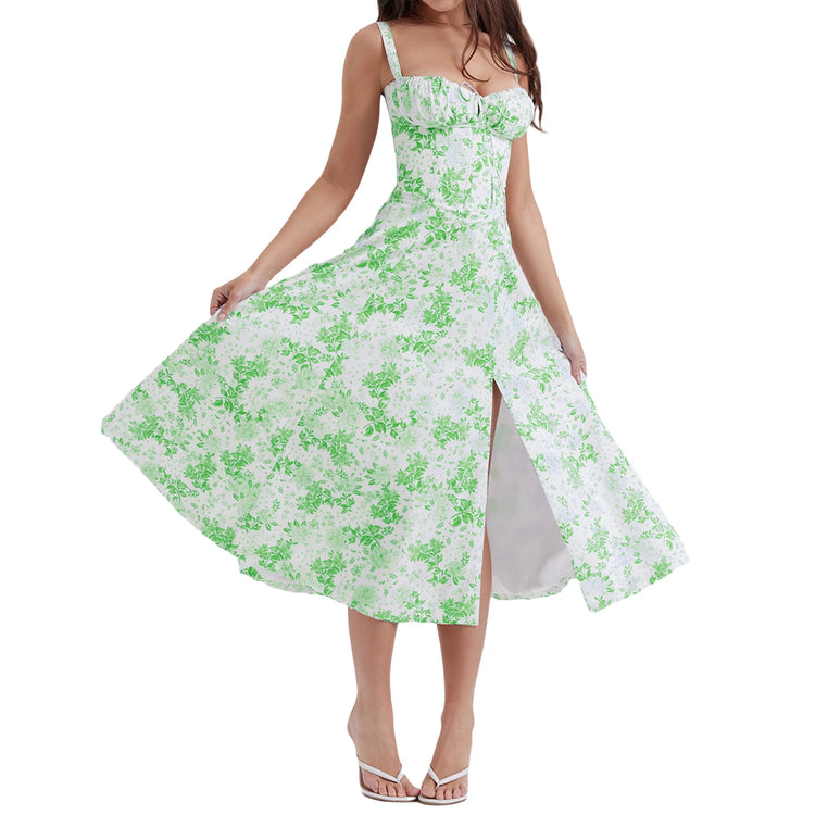 Women y2k Square Neck Lace Trim Boho Long Maxi Dress Floral Sleeveless Low Cut Split Side Bodycon Corset Sundress Streetwear - MyEmpired