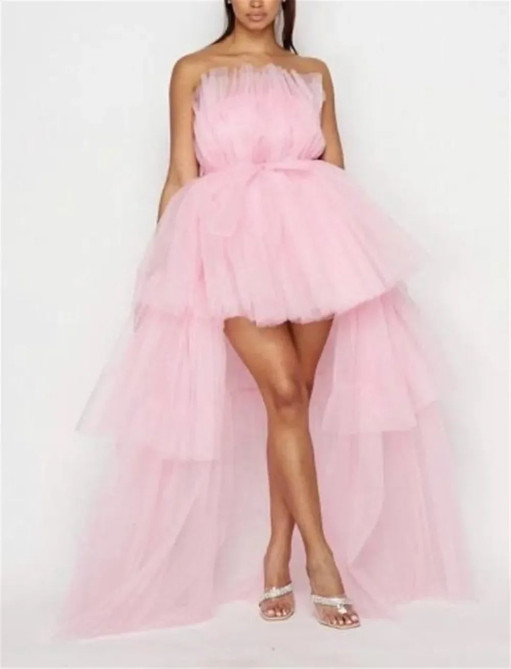 Elegant Mesh Tulle Wedding Party Dress for Women Strapless Off Shoulder High Waist Evening Gowns Formal Occasion Prom Dresses - MyEmpired