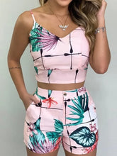 Print Spaghetti Strap Crop Top & Short Sets Casual Summer 2 Piece Outfits for Women - MyEmpired