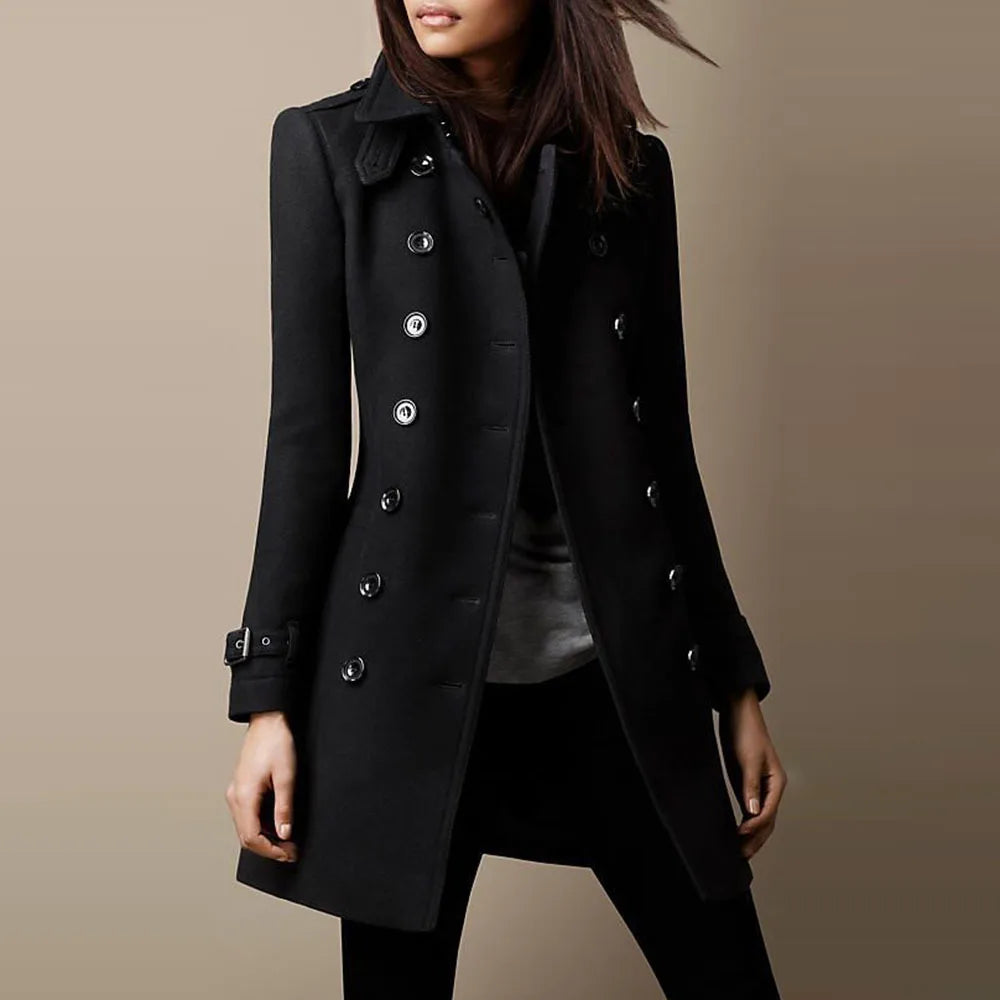 Winter Coat Female Wool Blends Casual Versatile Solid Long Trench Outerwears Vintage V-Neck Full Sleeves Ladies Winter Overcoats - MyEmpired