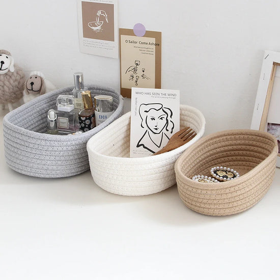Desktop Sundries Basket Storage Box Hand Woven Basket Kids Toys Organizer Office Stationery Cosmetics Snack Pouch Accessories - MyEmpired