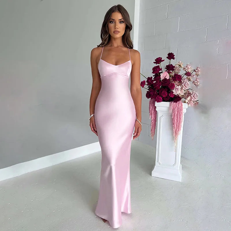 Vestidos Largos 2024 Summer Women Dress New Sexy Slim Fit Slant Shoulder Split Solid Color Dress Fashion For Women long dresses