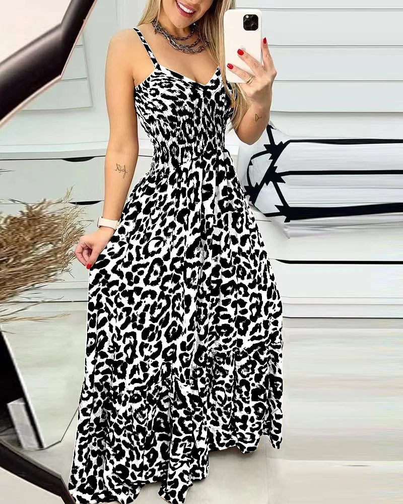 Vestidos Largos Leopard Print T-shirt Dress, Sexy Temperament Long Dress, Elegant, Summer, 2024 Elegant And Sexy Women Clothing