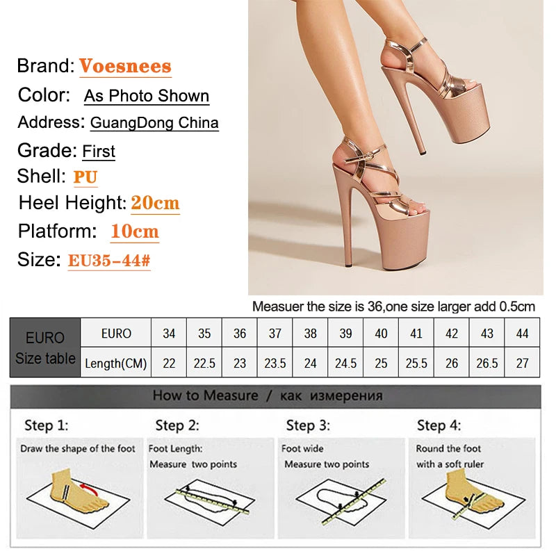 Summer Sandals Women 20CM Platform Hollow out Roman High Heels Party Nightclub Women's Shoes Champagne PVC Transparent Stiletto