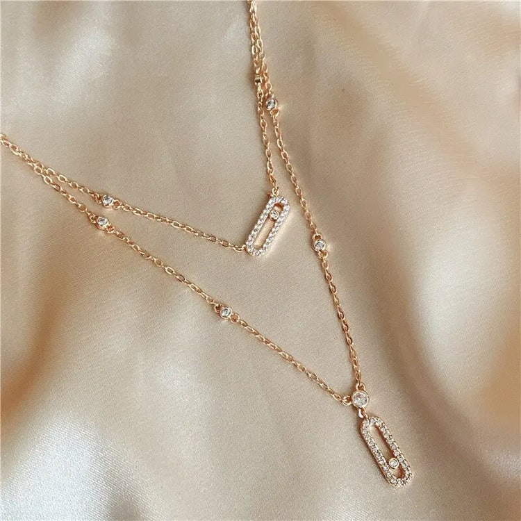 Luxury Silver-color AAA Zircon Choker Two-Layers Necklace Simple Shiny Pendants For Women Fine Jewelry - MyEmpired