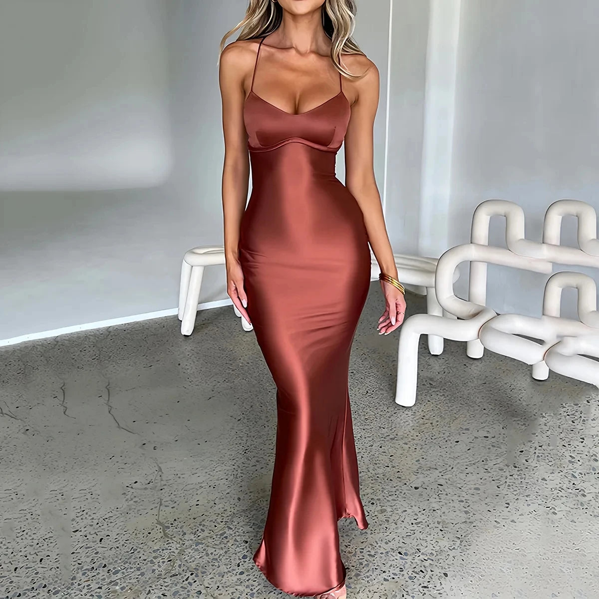 Vestidos Largos 2024 Summer Women Dress New Sexy Slim Fit Slant Shoulder Split Solid Color Dress Fashion For Women long dresses