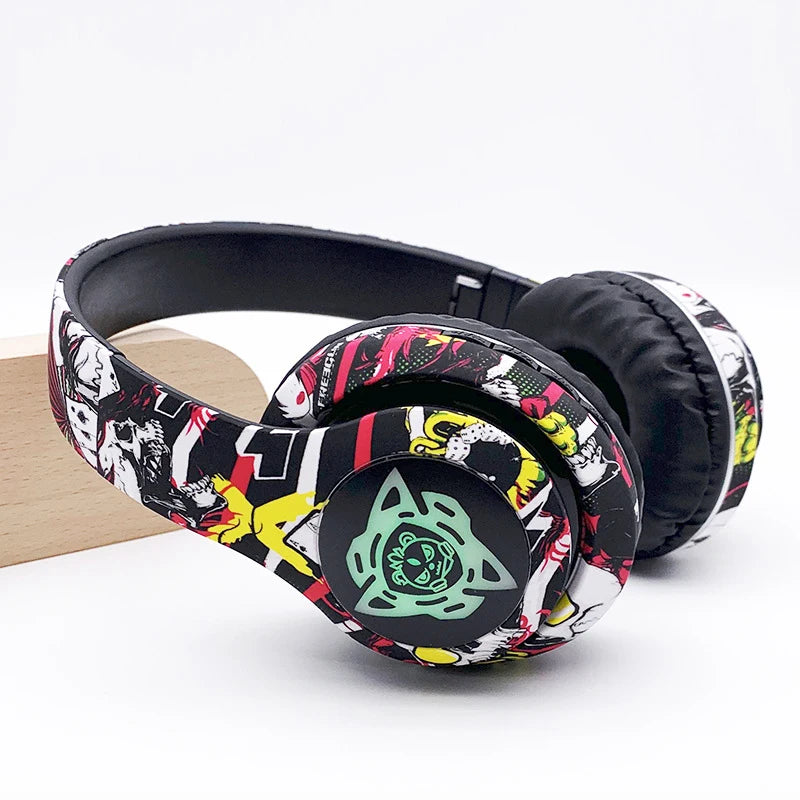 LED Graffiti Foldable Wireless Bluetooth Headphones Noise Canceling Super Bass Headsets Gamer Earphones Support TF With HD Mic