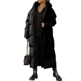 Hooded Solid Color Long Cotton Coat Fashion Casual Zipper Long Sleeve Women&