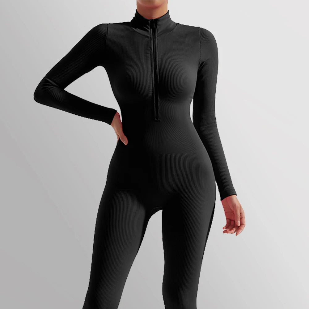 Bodycon Slim Jumpsuit For Women‘s Clothing Zipper Casual Brown Fitness Rompers Autumn 2024 Playsuit Activity Streetwear Overall - MyEmpired