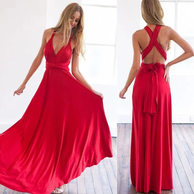 Sexy Women Multiway Wrap Convertible Boho Maxi Club Red Dress Bandage Long Dress Party Bridesmaids Infinity Robe Longue Femme