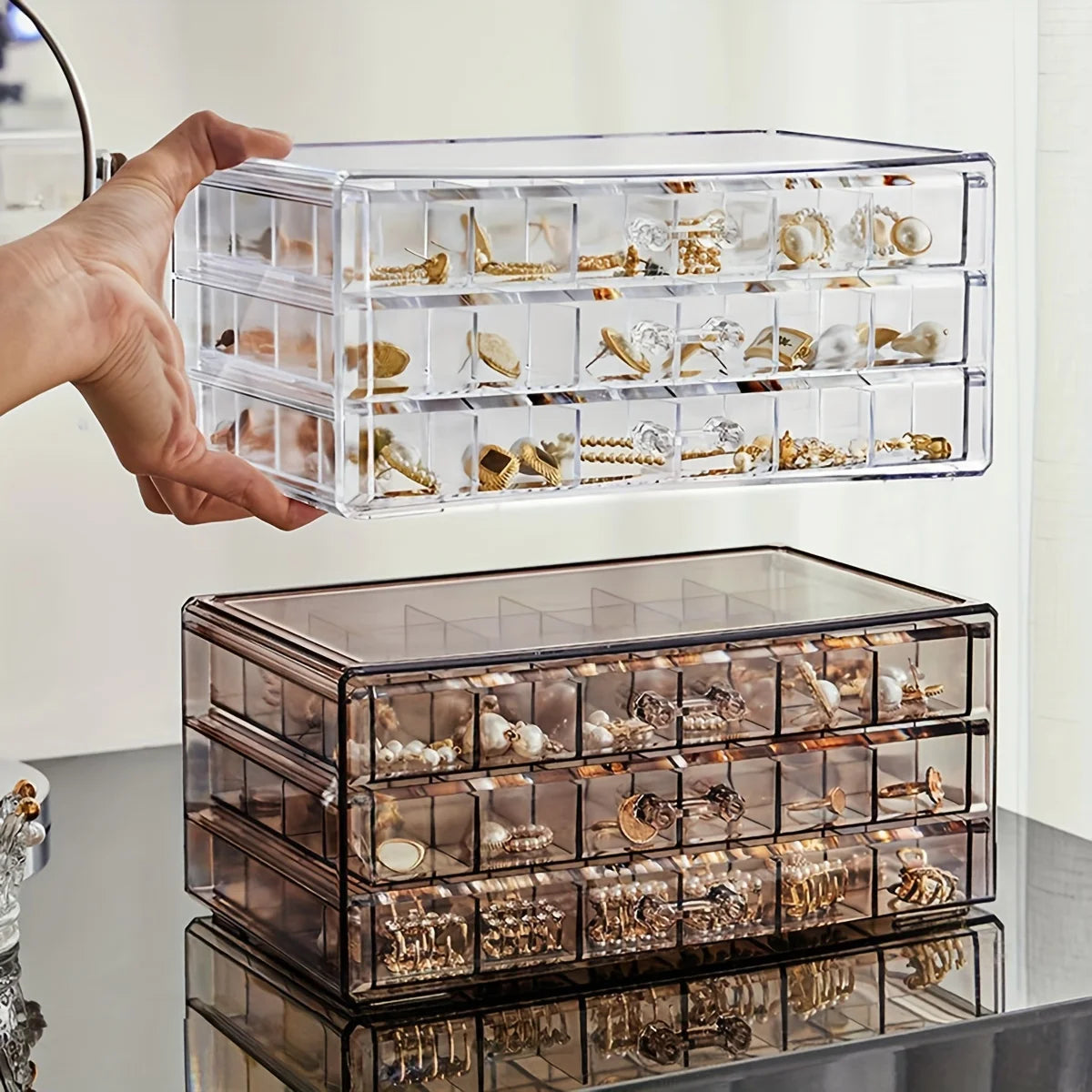 1pc 3-layer 72-grid Large-Capacity Ring Earrings Necklace Jewelry Storage Box - MyEmpired