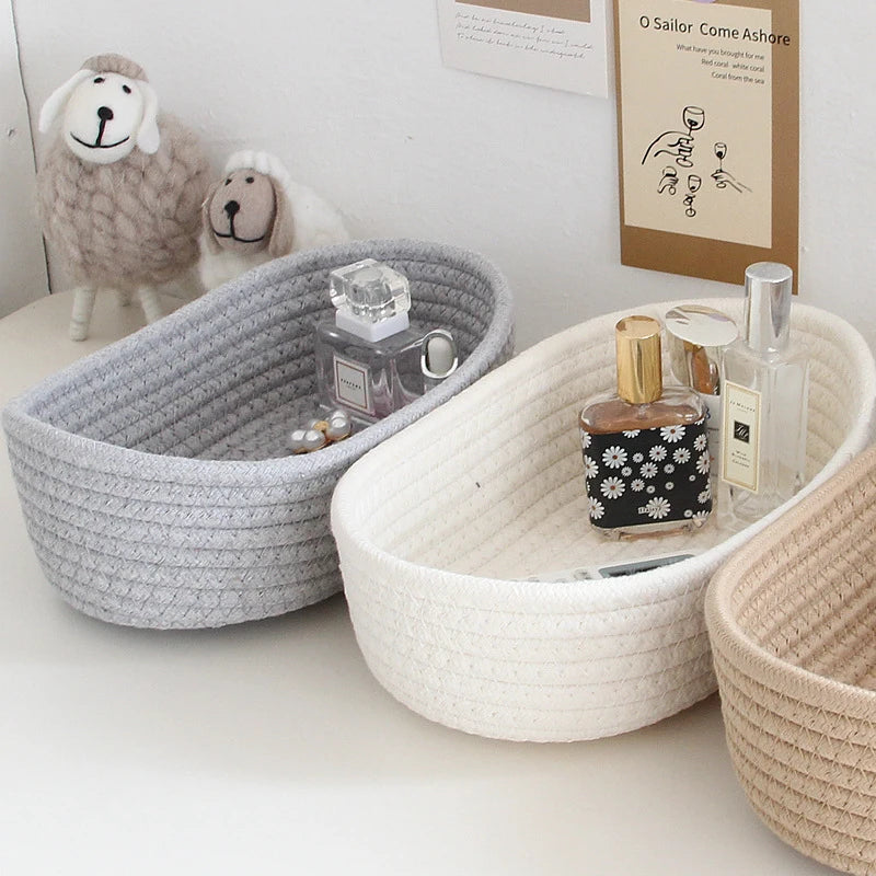 Desktop Sundries Basket Storage Box Hand Woven Basket Kids Toys Organizer Office Stationery Cosmetics Snack Pouch Accessories