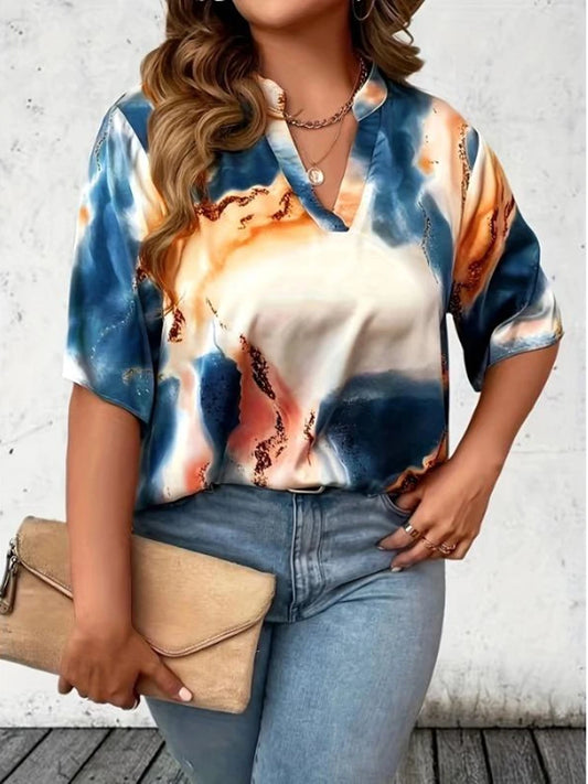 Popular Plus Size Women's Tie Dye V-neck