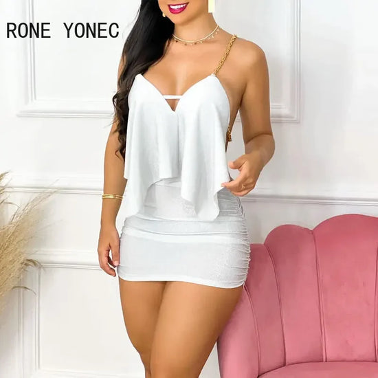 Women Outfit 2023 Spaghetti Strap Asymmetrical Chain Strap Bodycon Dresss Party Dress - MyEmpired