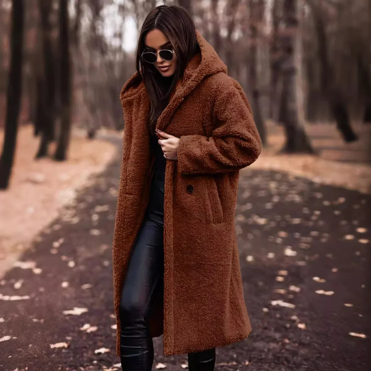 Keep Warm Single Button Coats Blends Solid Color Pockets Long Coats Jackets Autumn and Winter Long-sleeved Woolen Women's Coat