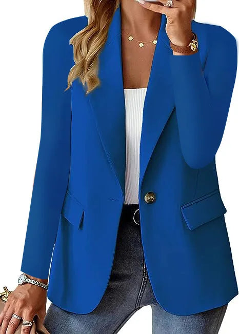 Fashionable Casual Women Blazer 2024 Spring Autumn New Solid Color Turn Down Collar Long Sleeve Suit Coat Elegant Office Lady - MyEmpired