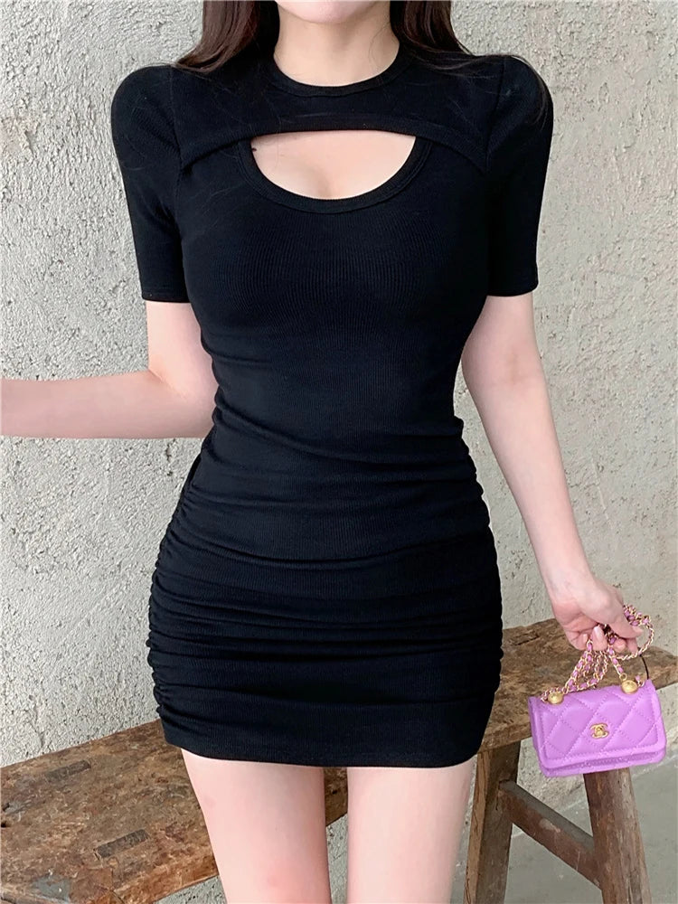 Style Sexy Slim Short Sleeve Bodycon Dress Women Y2k Mini Dresses Summer Skinny Stretchy Party Vestidos