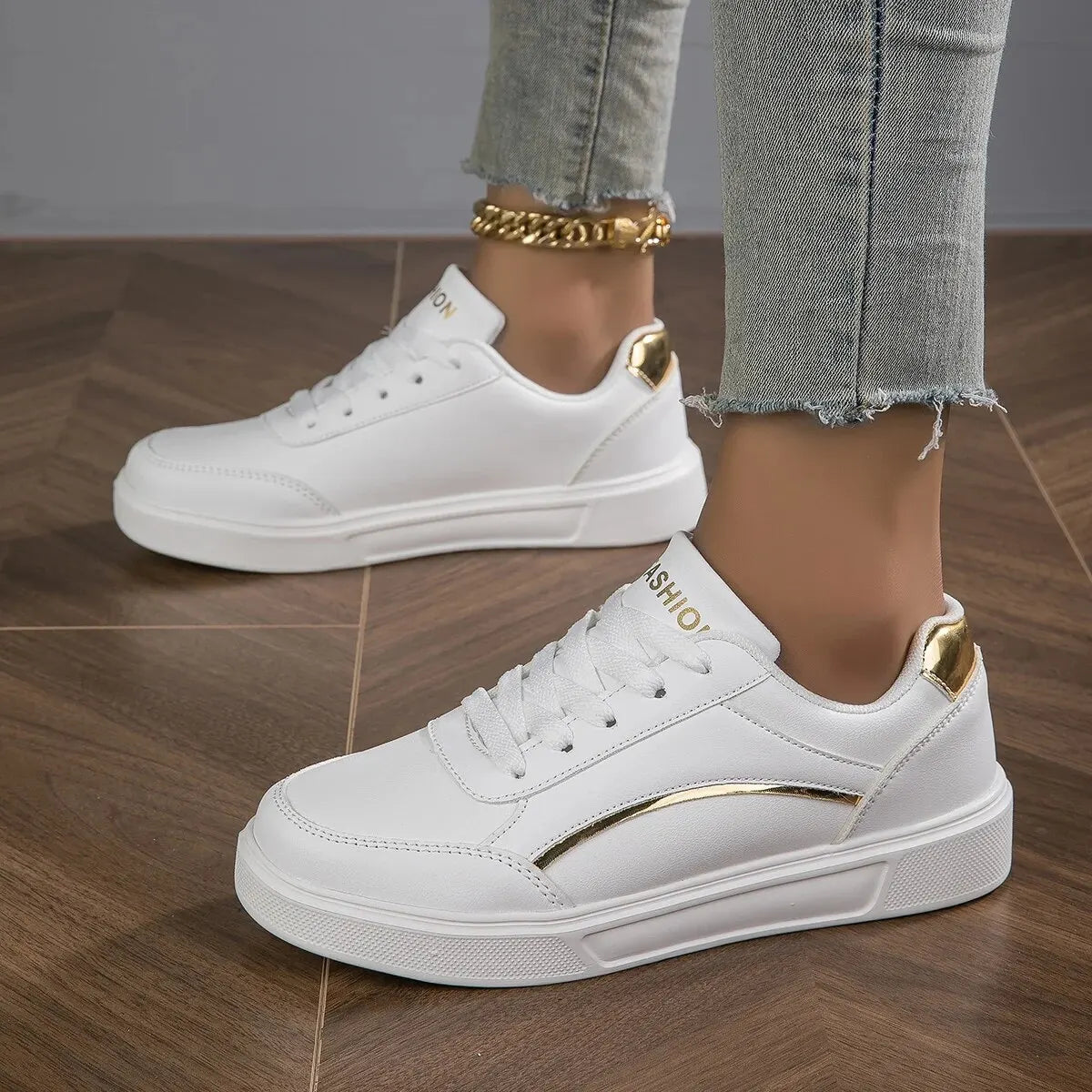 Women's Shoes Trendy Faux Leather Flat Heighten Skate Shoes, Wear Resistance Non Slip Lace Up Sneakers