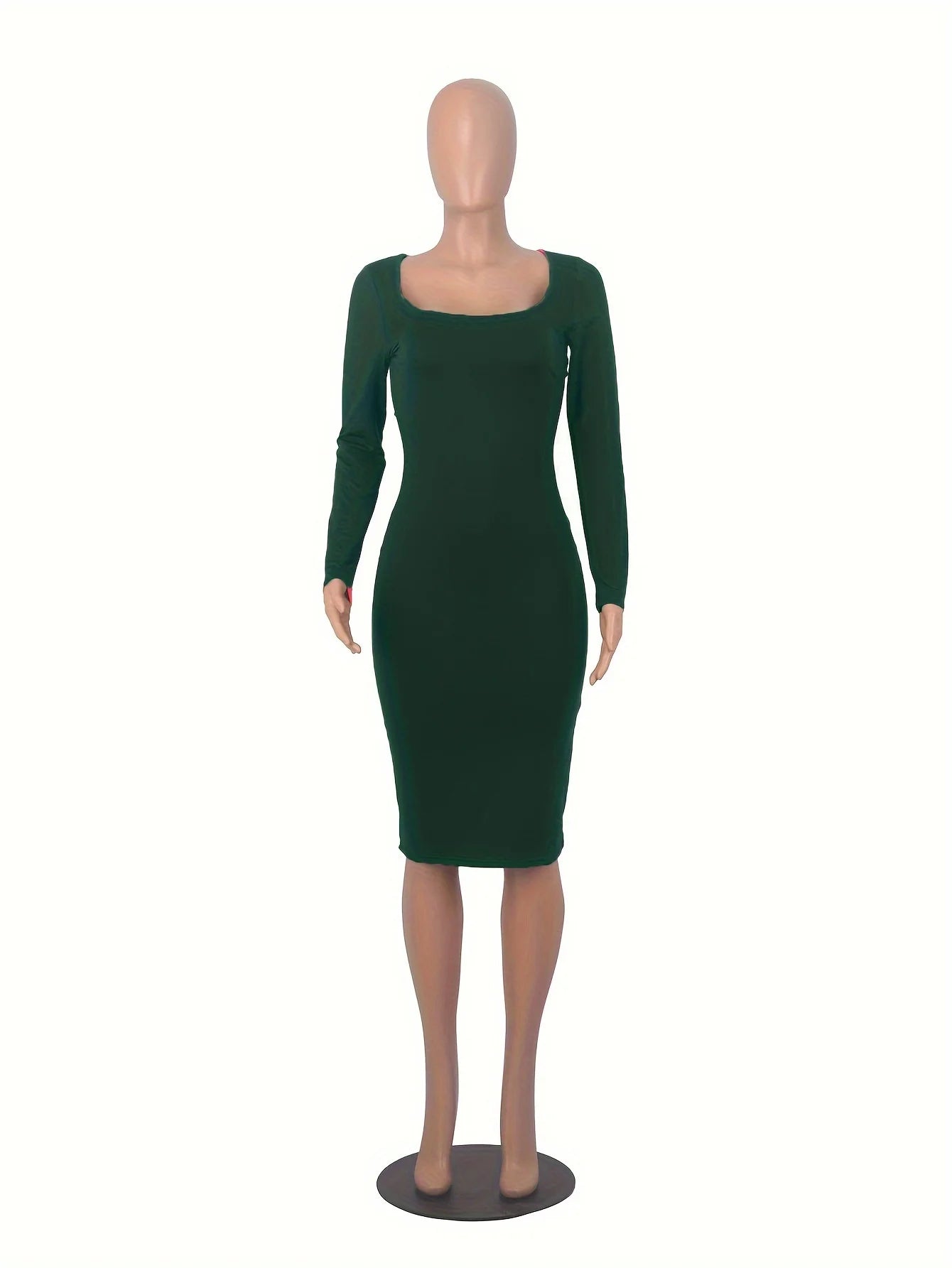 Womens Long Sleeve U-Neck Party Bodycon Midi Jumper Dress Stretch Winter Dresses