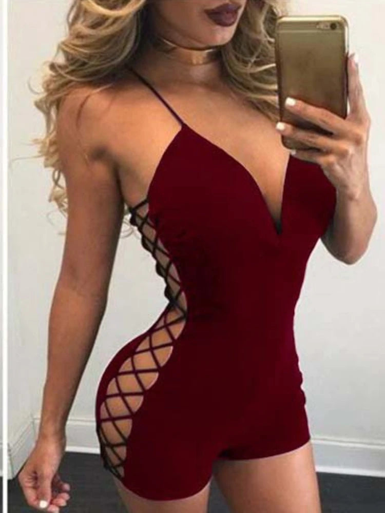 Sexy Deep V Neck Side Cut Out Cross Bandage Slim Bodycon Dress Women Spaghetti Strap Skinny Mini Dress Club Party Vestidos