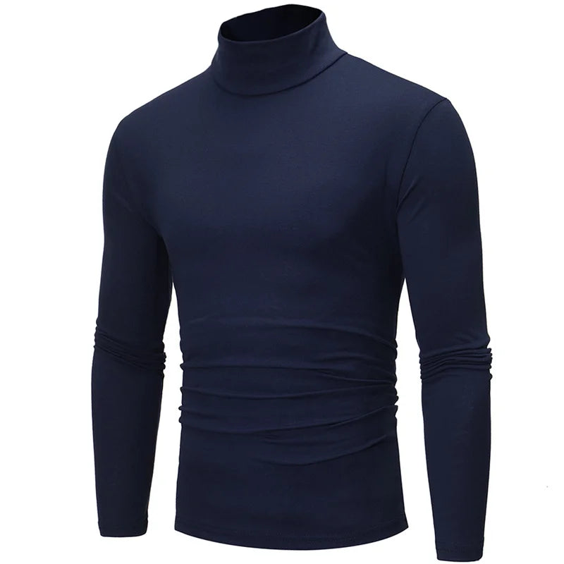 Turtleneck For Men Solid Color Slim Elastic Thin Pullover Spring Autumn Underwear Turtleneck Men Knitting Blouse Base Tshirt Top